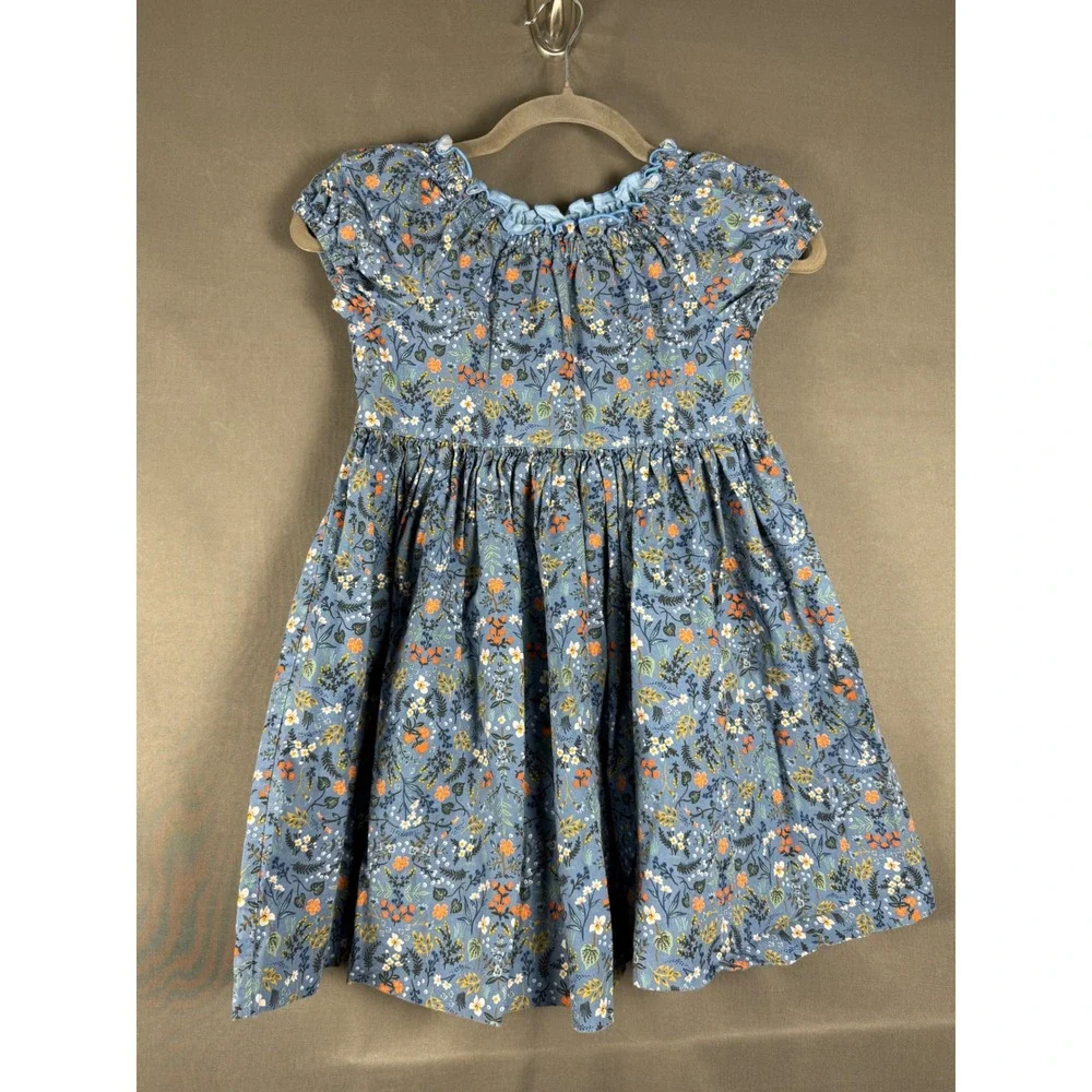 Arya Mine Designs Dress Kids Size 8 Blue Floral Cotton Flutter Sleeve Ruffle